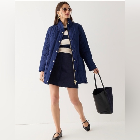 J. Crew Signature Puffer Coat Navy with Gold Accents size Medium - Picture 4 of 12